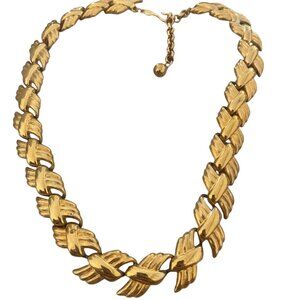 Vintage Napier Gold Tone X Banded Link Necklace Rare collier 50s vintage
